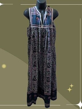 ✨ Fox In Gown Boho Block Print Floral Dress Size Xs/S